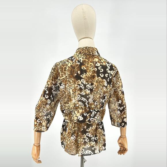 Essentials by Milano Leopard Print Sheer Peplum Blouse - Picture 5 of 8